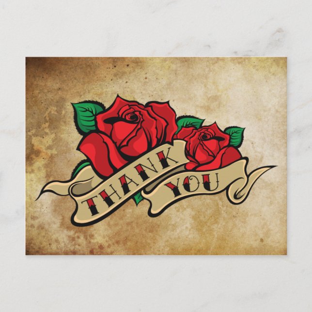 Carte Postale Merci Rose tatouage (Devant)