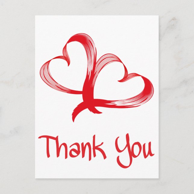 Carte Postale Merci Rouge Et Blanc Double Coeur (Devant)