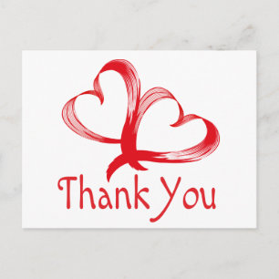 Carte Postale Merci Rouge Et Blanc Double Coeur