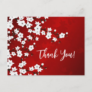 Carte Postale Merci Rouge Noir Et Blanc Fleur De Cerisier
