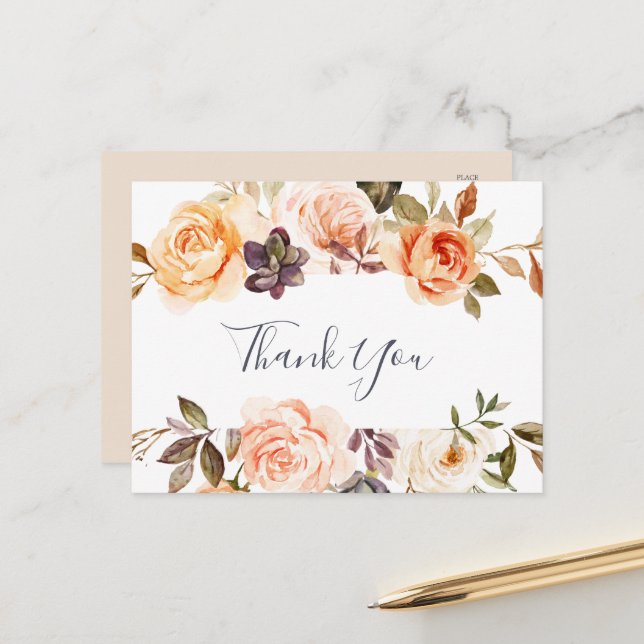 Carte postale Merci Rustic Earth Florals (Devant/Arrière en situation)