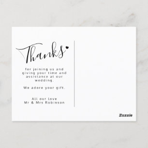 Carte Postale Merci, script de coeur noir blanc mariage