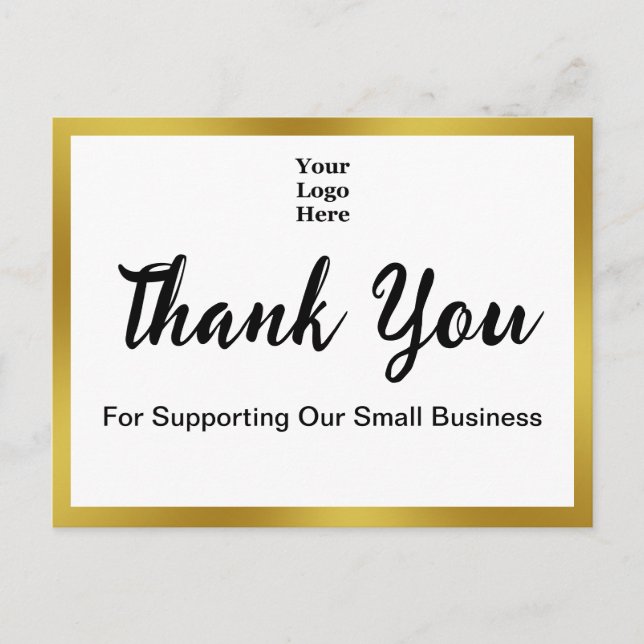 Carte Postale Merci Script Elegant Black White Gold Business (Devant)