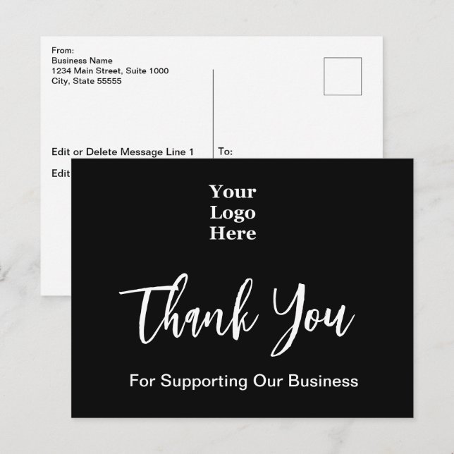 Carte Postale Merci Script noir et blanc Logo d'entreprise (Devant / Derrière)