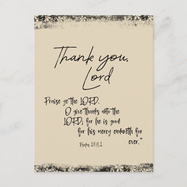 Carte Postale Merci Seigneur avec Psaumes Bible Verse (Devant)