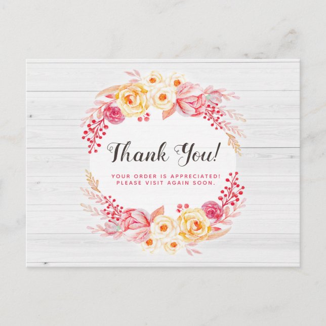 Carte Postale Merci Shabby Chic Roses & Rustic Wood Floral (Devant)