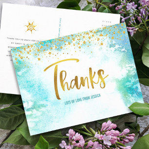 Carte Postale Merci Sweet 16 Aquarelle Bleue Or Anniversaire