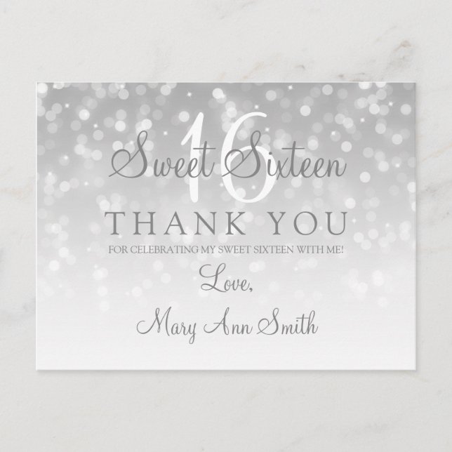 Carte Postale Merci Sweet 16 Bokeh Silver Éclairage (Devant)