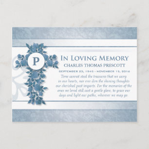 Carte Postale Merci Sympathy Blue Floral Cross Post Card