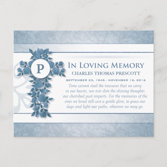 Carte Postale Merci Sympathy Blue Floral Cross Post Card (Devant)