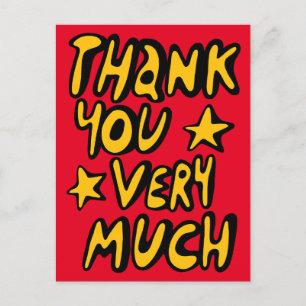 Carte Postale MERCI TRÈS BEAUCOUP de lettres bulles Jaune rouge