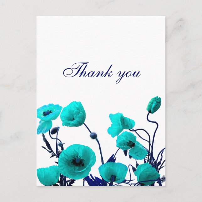Carte Postale Merci Turquoise Blue Poppy Floral Art Personnalisé (Devant)