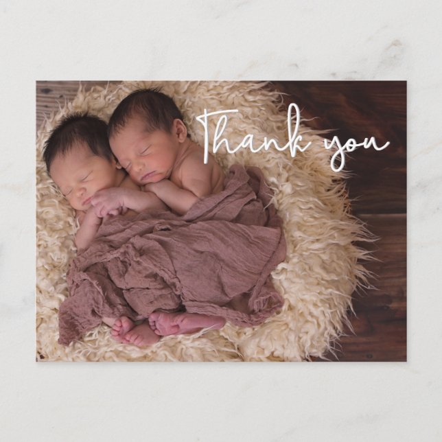 Carte Postale Merci Twin Faire-part de naissance bébé Script (Devant)