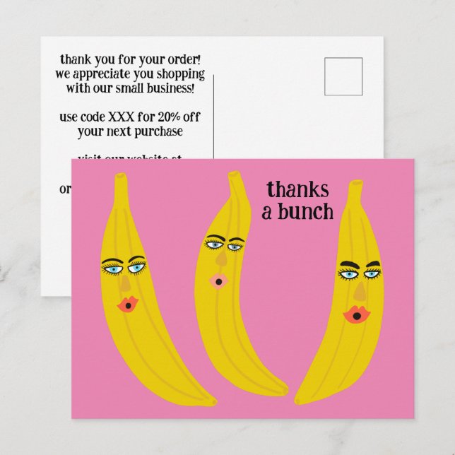 Carte Postale MERCI UN BUNCH Funny Bananes ORDER MERCI QR (Devant / Derrière)
