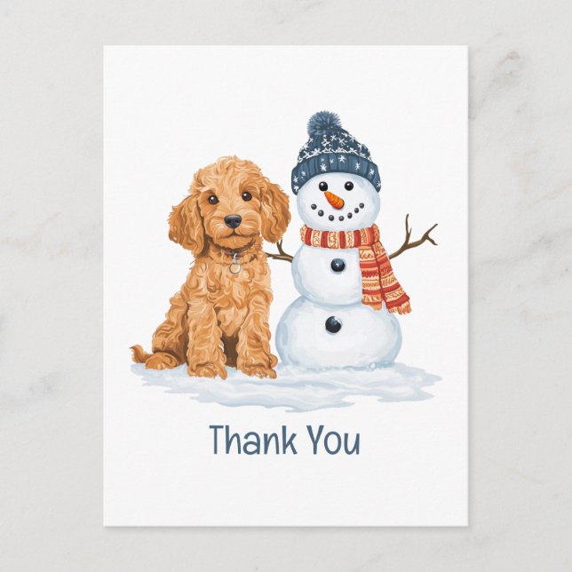 Carte Postale Merci vacances Goldendoodle d'hiver Bonhomme de ne (Devant)