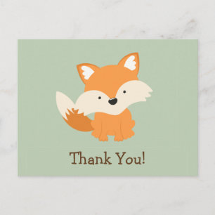 Carte Postale Merci vert et orange renard bébé