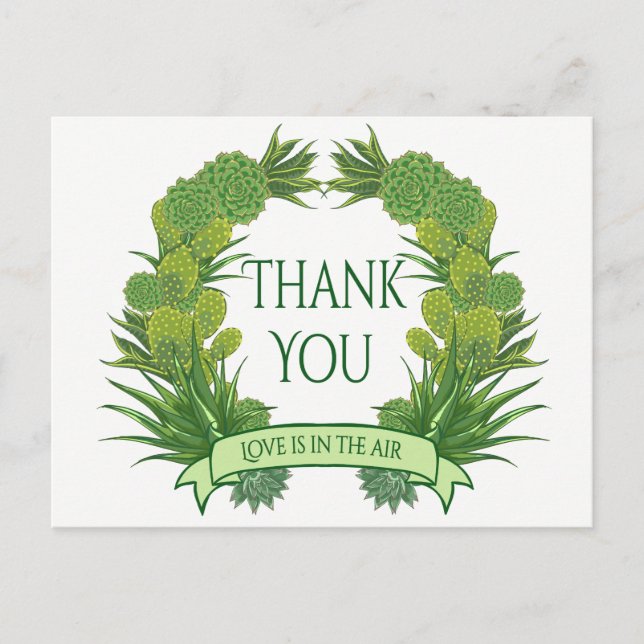 Carte Postale Merci vert Succulent Cactus Mariage sud-ouest (Devant)