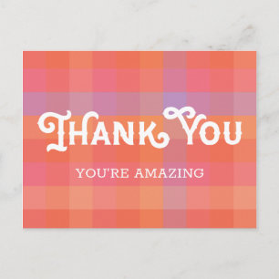 Carte Postale Merci Vintage rustique   Plaid orange et rose