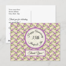 Merci - Violettes anniversaires sur Jaune pâle