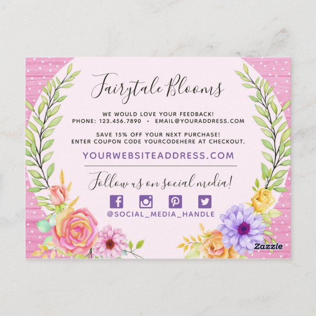 Carte Postale Merci Whimsical Floral Rose Rustique Rose Bois (Dos)