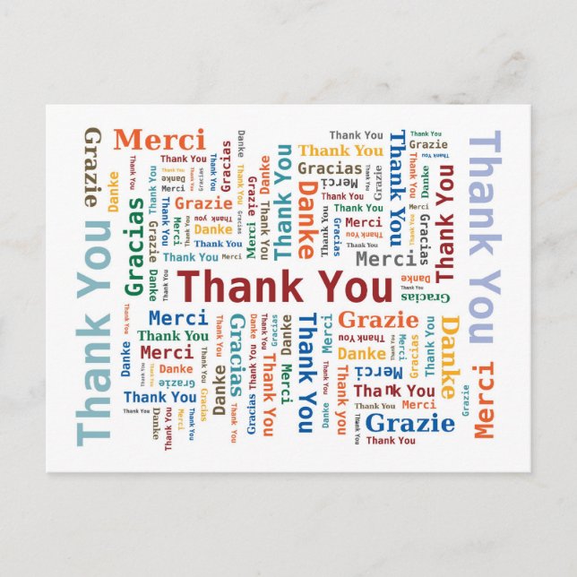 Carte Postale Merci Word Cloud en 5 langues (Devant)