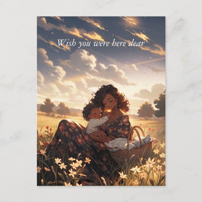 Carte Postale Mère Anime dans la prairie matinale - Ultra haute (Devant)