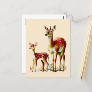 Carte Postale mère cerf et faon
