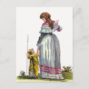 Carte Postale Mère & Enfant Jolie Régence Dessin Mode