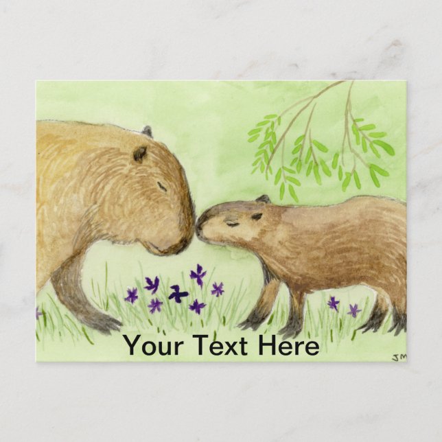 Carte Postale Mère et bébé Capybara (Devant)