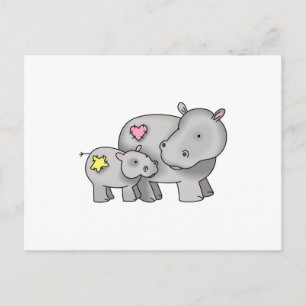 CARTE POSTALE MÈRE ET BÉBÉ HIPPO