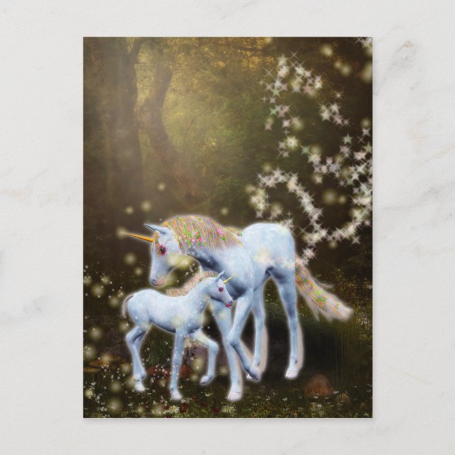 Carte Postale Mère et bébé licorne (Devant)