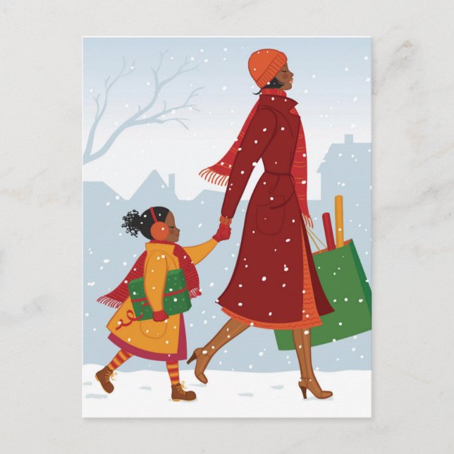 Carte Postale Mère et fille avec cadeau et sac de courses (Devant)