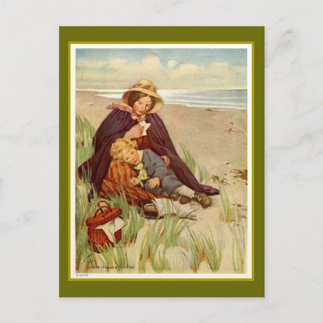 Carte Postale Mère et Fils en bord de mer (Devant)