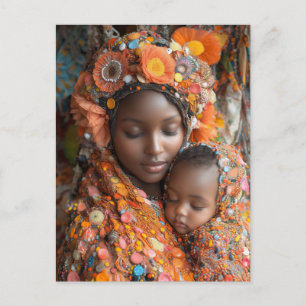 Carte Postale Mère Ethérée Enfant Vibrant Traditionnel Attique