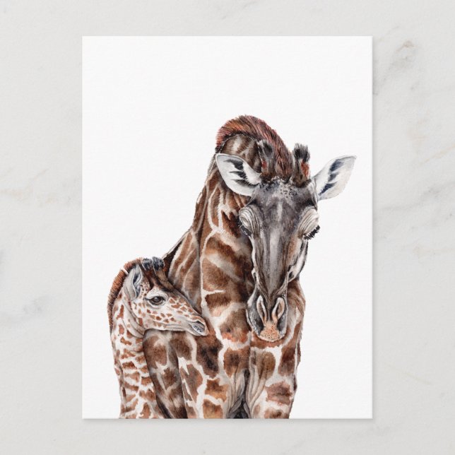 Carte Postale Mère Giraffe avec Bébé Giraffe (Devant)