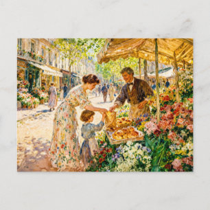 Carte Postale Mère impressionniste et enfant au marché coloré 