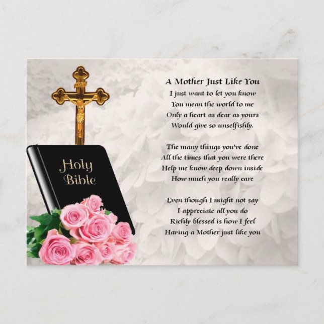 Carte Postale Mère poème - Bible et Rose (Devant)