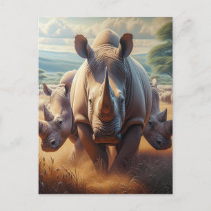 Carte Postale Mère Rhinocéros Majestueuse Avec Ses Jeunes