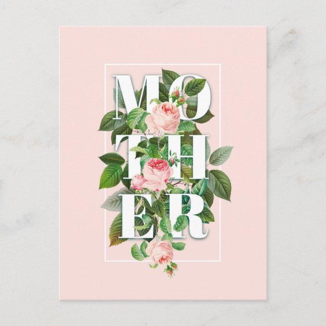 Carte Postale Mère Rose et Feuille Pastel Pink Arrière - plan (Devant)