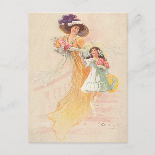 Carte Postale Mère vintage et enfant (Devant)