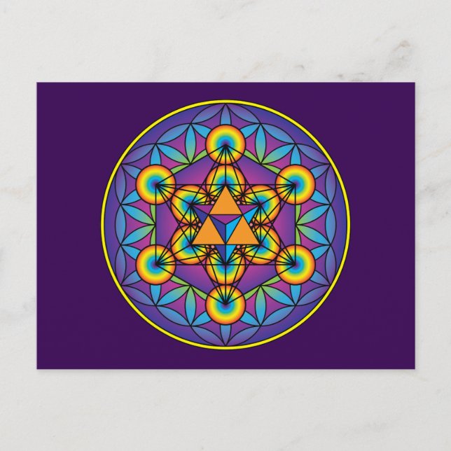Carte Postale Merkaba du Cube de Metatron sur Flower of Life (Devant)