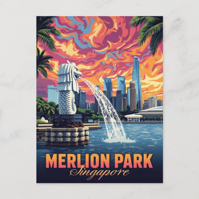 Carte Postale Merlion Park Singapore Skyline Sunset (Devant)