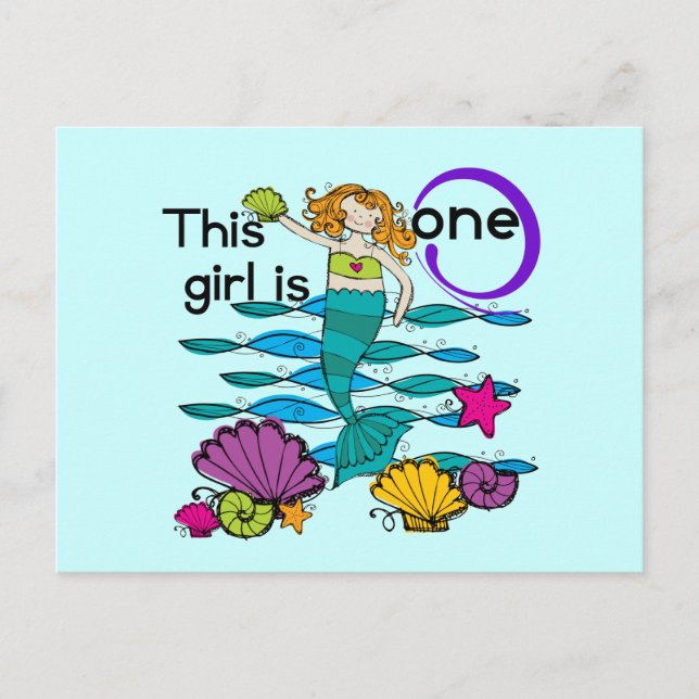 Carte Postale Mermaid 1er Anniversaire Tshirts et cadeaux (Devant)