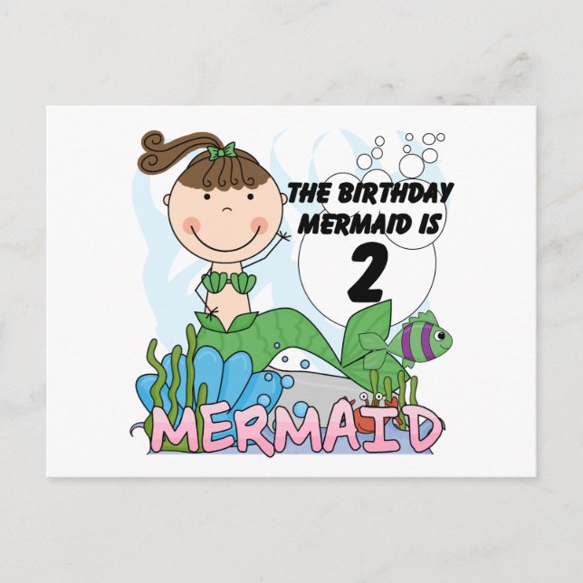 Carte Postale Mermaid 2e Anniversaire Tshirts et cadeaux (Devant)