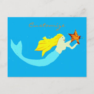 Carte Postale Mermaid à la belle blonde avec Star Thunder_Cove