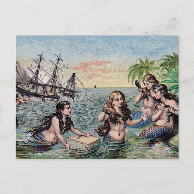 Carte Postale Mermaid Antique Magie Océan Nautique (Devant)