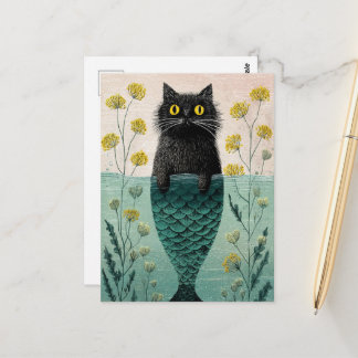 Carte Postale Mermaid Black Kitty