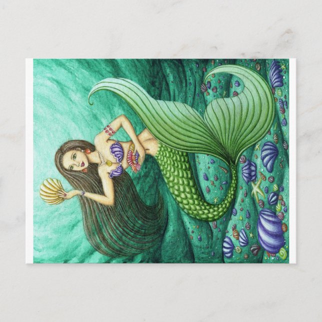 Carte Postale Mermaid, collectionneur de coquillages (Devant)
