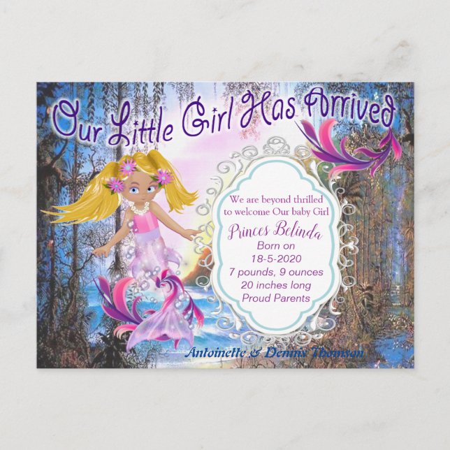 Carte Postale Mermaid de bébé fée magique est arrivé (Devant)
