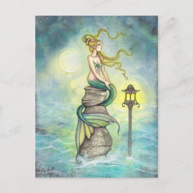 Carte Postale Mermaid et Moon Imaginaire Art par Molly Harrison (Devant)